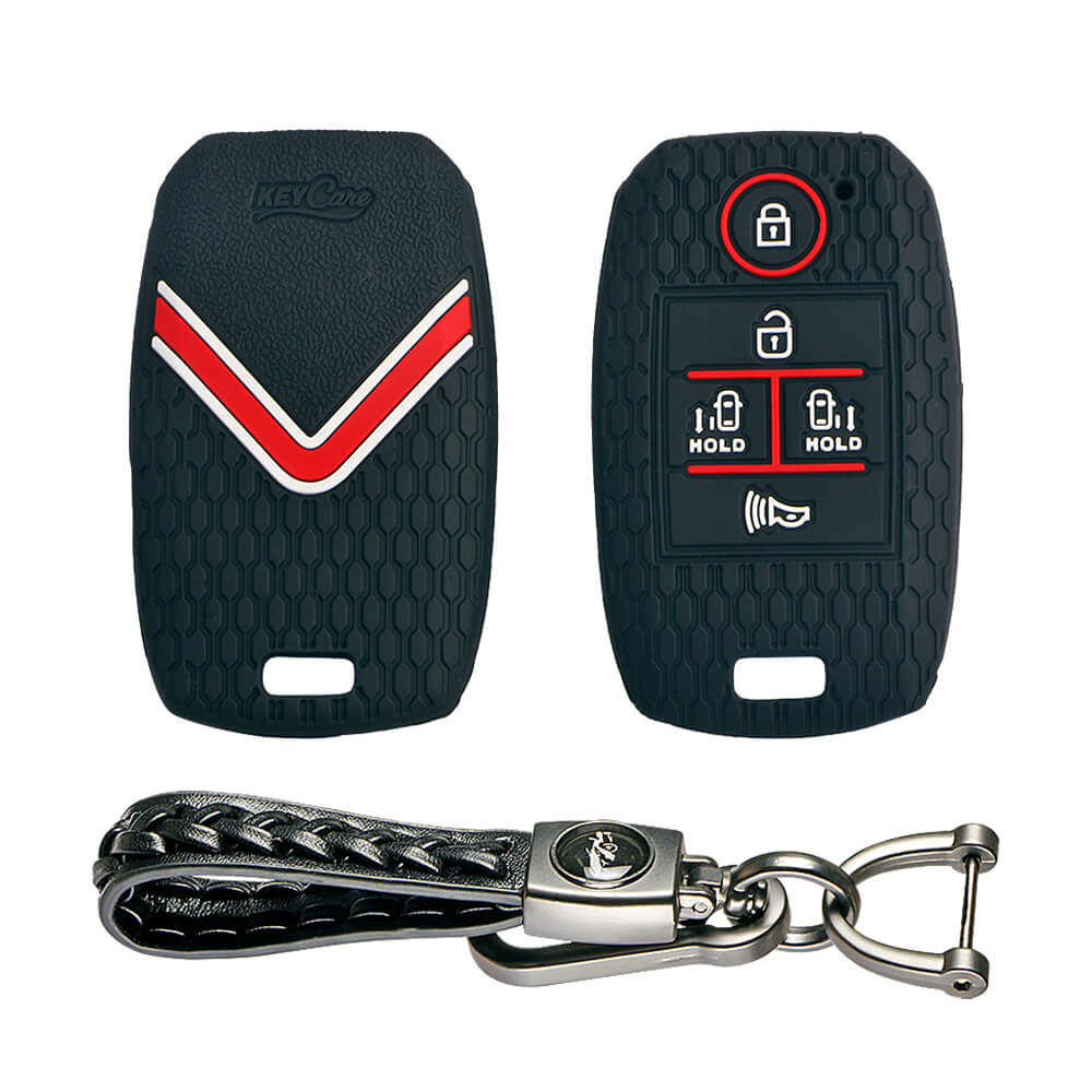 Keycare silicone key cover and keyring fit for : Carnival 5 button smart key (KC-51, Leather Woven Keychain) - Keyzone