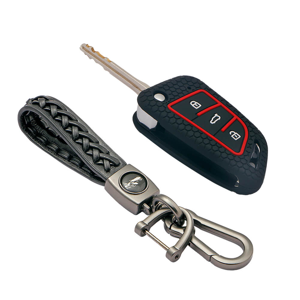 Keycare silicone key cover and keyring fit for : Keydiy B29 Universal remote flip key (KC-55, Leather Woven Keychain) - Keyzone