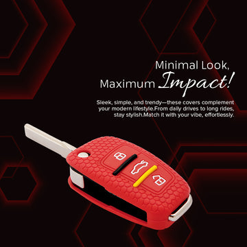 Keycare silicone key cover and keyring fit for : Audi 3 button flip key (KC-57, Full Leather Keychain)