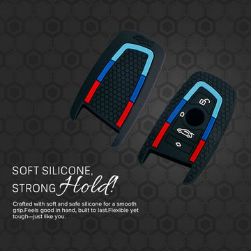 Keycare silicone key cover and keyring fit for : X4, X3, 5 Series, 6 Series, 3 Series, 7 Series 4 button smart key (T1) (KC-58, KCMini Keyring)