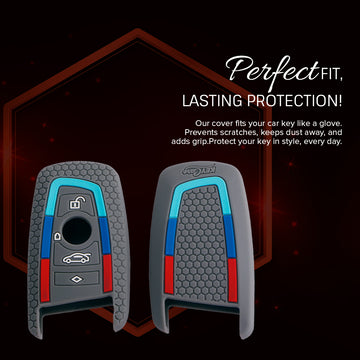 Keycare silicone key cover and keyring fit for : X4, X3, 5 Series, 6 Series, 3 Series, 7 Series 4 button smart key (T1) (KC-58, Zinc Alloy)