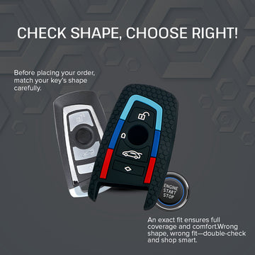 Keycare silicone key cover and keyring fit for : X4, X3, 5 Series, 6 Series, 3 Series, 7 Series 4 button smart key (T1) (KC-58, Alloy Keychain)