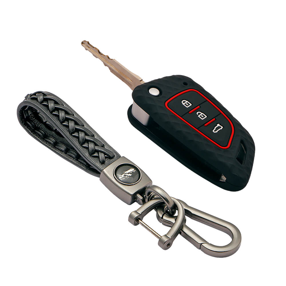 Keycare silicone key cover and keyring fit for : Xhorse Df Model Universal remote flip key (KC-59, Leather Woven Keychain) - Keyzone