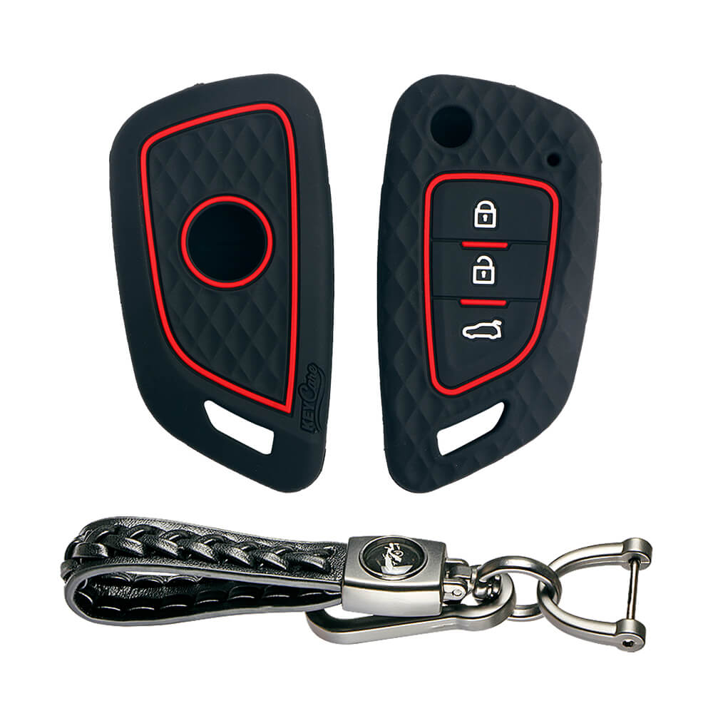 Keycare silicone key cover and keyring fit for : Xhorse Df Model Universal remote flip key (KC-59, Leather Woven Keychain) - Keyzone