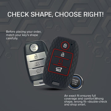 Keycare silicone key cover and keychain fit for : Sonet, Seltos 2020, Carens, Seltos X-line 4 button smart key (KC-61, Alloy keychain Black)
