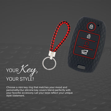 Keycare silicone key cover and keyring fit for : Sonet, Seltos 2020, Carens, Seltos X-line 4 button smart key (KC-61, KCMini Keyring)