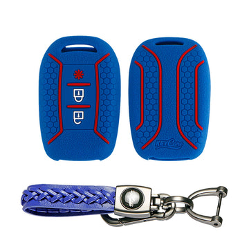 Keycare silicone key cover and keychain fit for : Duster 2020 3 button remote key (KC-62, Leather Woven Keychain) - Keyzone
