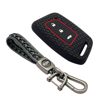 Keycare silicone key cover and keychain fit for : Mg Hector New smart key (KC-64, Leather Woven Keychain)