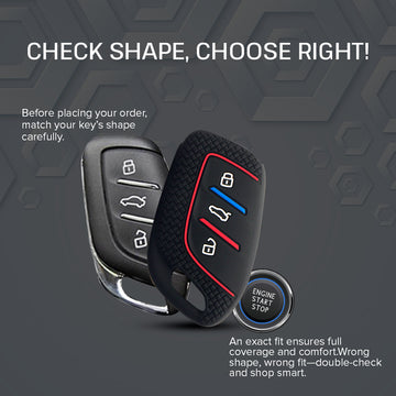 Keycare Silicone Key Cover and keychain Fit for MG : MG ZS EV, Astor 3 Button Smart Key (KC65, Full Leather Keychain)
