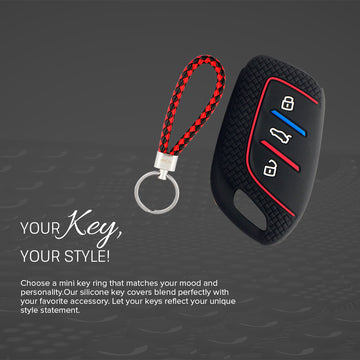 Keycare Silicone Key Cover and keychain Fit for MG : MG ZS EV, Astor 3 Button Smart Key (KC65,KCMini Keychain)