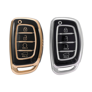Keyzone Pack of 2 TPU Key Cover For Hyundai : Alcazar, Creta 2021 4 Button Smart Key (TP67-Pack of 2)