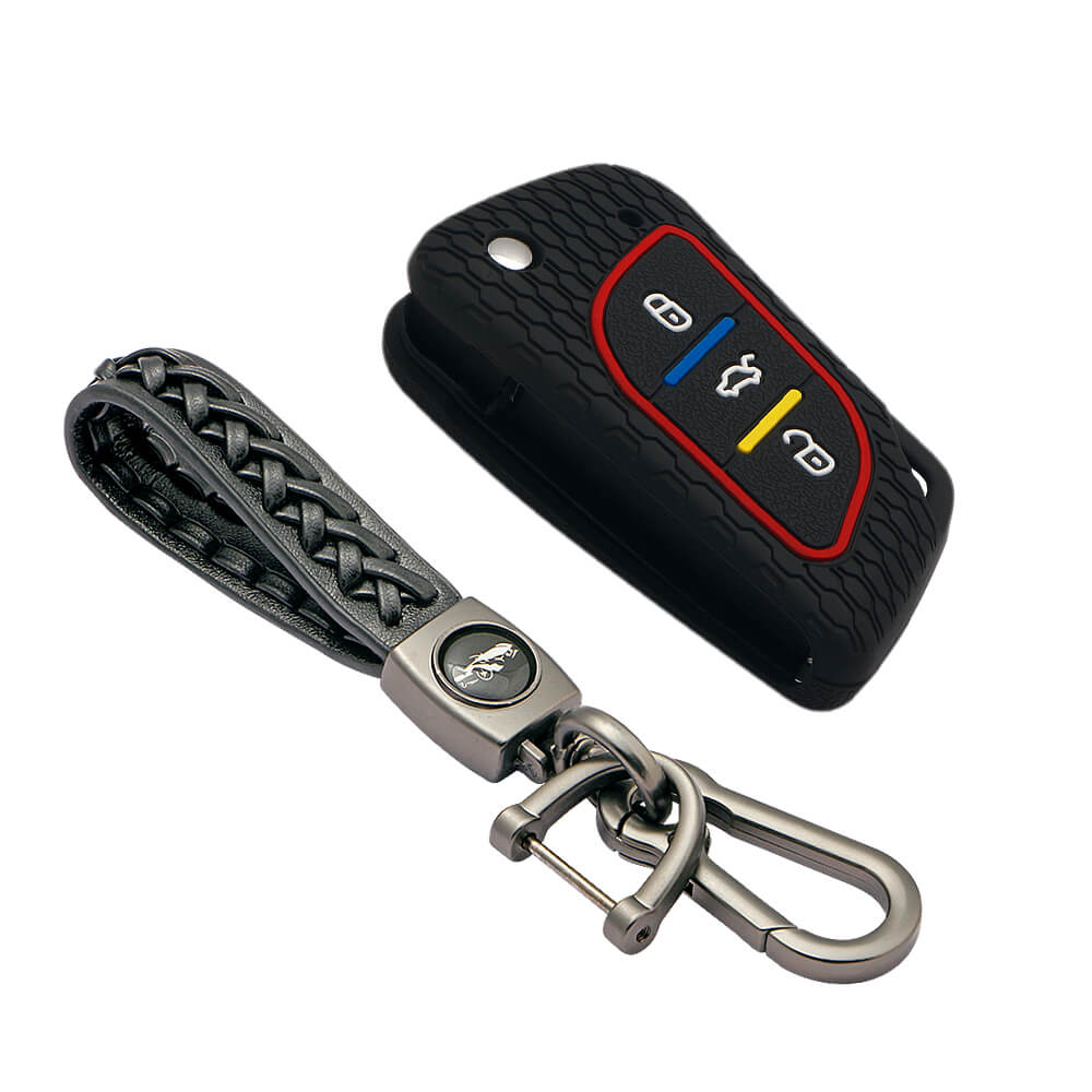 Keycare silicone key cover and keyring fit for : KD/Xhorse LX-B30 universal remote flip key (KC-69, Leather Woven Keychain) - Keyzone
