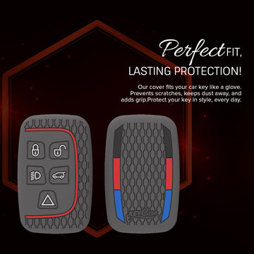 Keycare silicone key cover and keychain fit for: Jaguar XF XJ XE F-PACE F-Type Range Rover Evoque Velar Discovery LR4 Land Rover Sport 5 button smart key (KC72, Zinc Alloy)