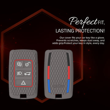 Keycare silicone key cover and keychain fit for Range Rover: Sport, Evoque, Velar, Discovery, Defender (2018, 2019, 2020, 2021) 5 Button Smart Key (KC73, Zinc Alloy)
