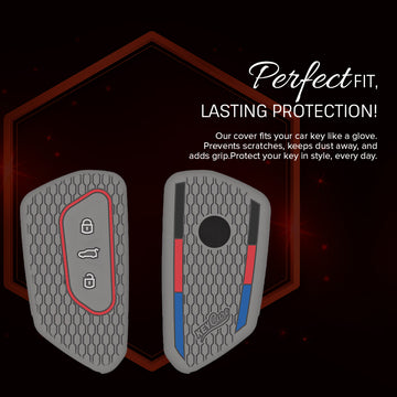 Keycare silicone key cover and keychain fit for Kodiaq, Octavia, Tiguan  smart key (KC74, Zinc Alloy)