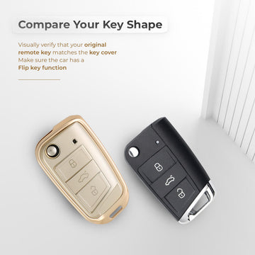Keyzone aluminium alloy key cover for Virtus, Kylaq, Slavia, Kodiaq, Kushaq, Taigun, Tiguan, Octavia, Jetta, Superb, Karoq, T-Roc 3 button flip key (ALM44)