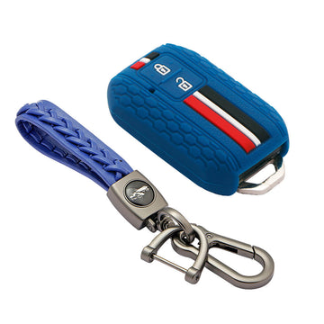 Keyzone striped key cover and keychain fit for : Glanza, Urban Cruiser Hyryder, Rumion 2 button smart key (KZS-01, Woven Keyholder) - Keyzone