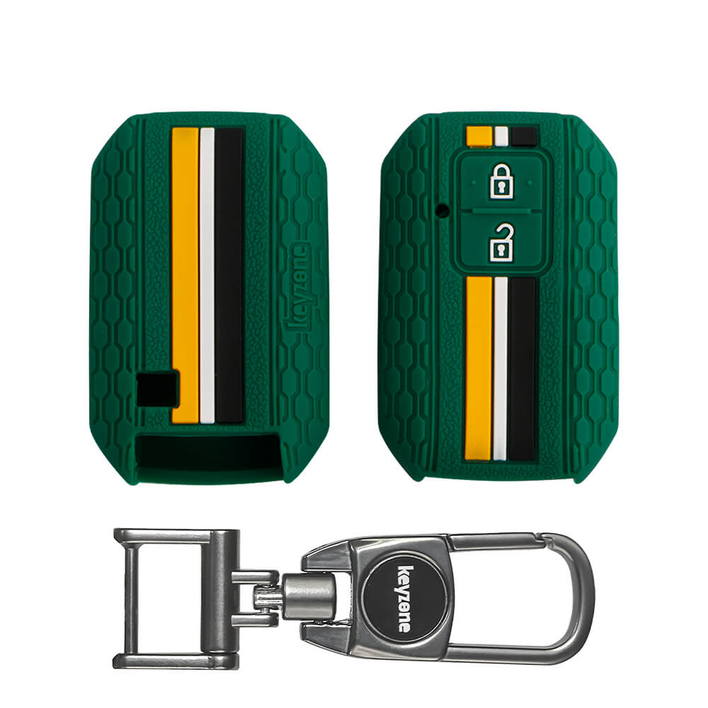 Keyzone Striped Silicone Key Cover & Metal Alloy Key Holder fit for Vi