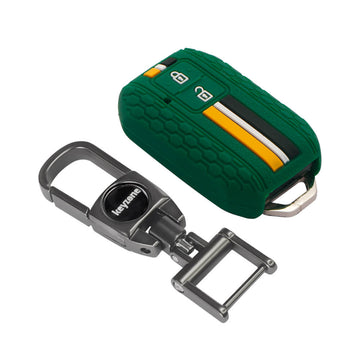 Keyzone Striped Silicone Key Cover & Metal Alloy Key Holder fit for Swift, Baleno, Jimny, Fronx, Grand Vitara, Ertiga, DZire, Brezza, XL6, Ignis 2 button Smart Key (KZS-01, MAH)