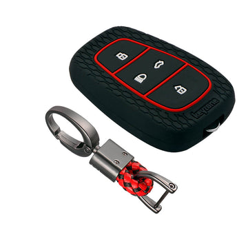 Keyzone striped key cover and keychain fit for : Tata Nexon, Altroz, Harrier, Tigor Bs6, Safari Gold, Punch, Tigor Ev, Safari 2021 4 button smart key (KZS-02, Alloy Keychain) - Keyzone