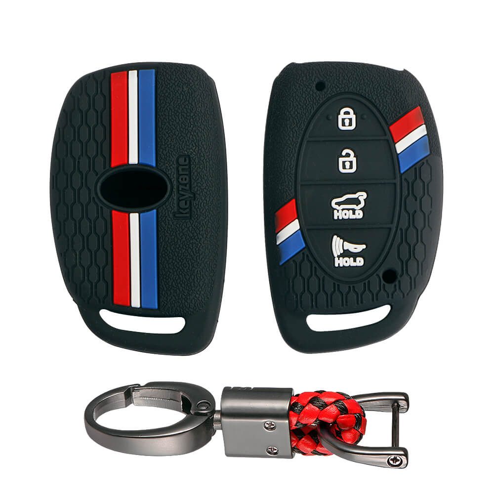 Keyzone striped key cover and keychain fit for : Venue, Elantra, Tucso