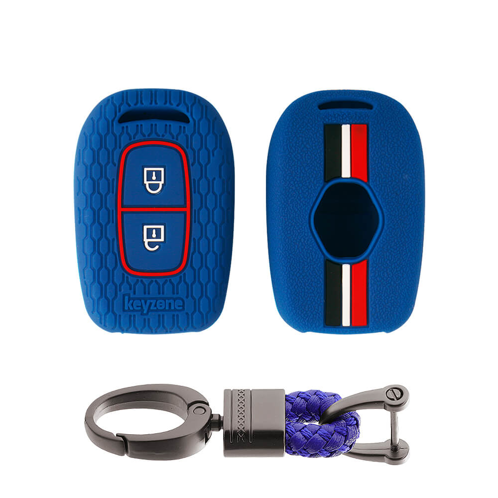 Keyzone striped key cover and keychain fit for : Kwid, Duster, Triber, Kiger remote key (KZS-07, Alloy Keychain) - Keyzone