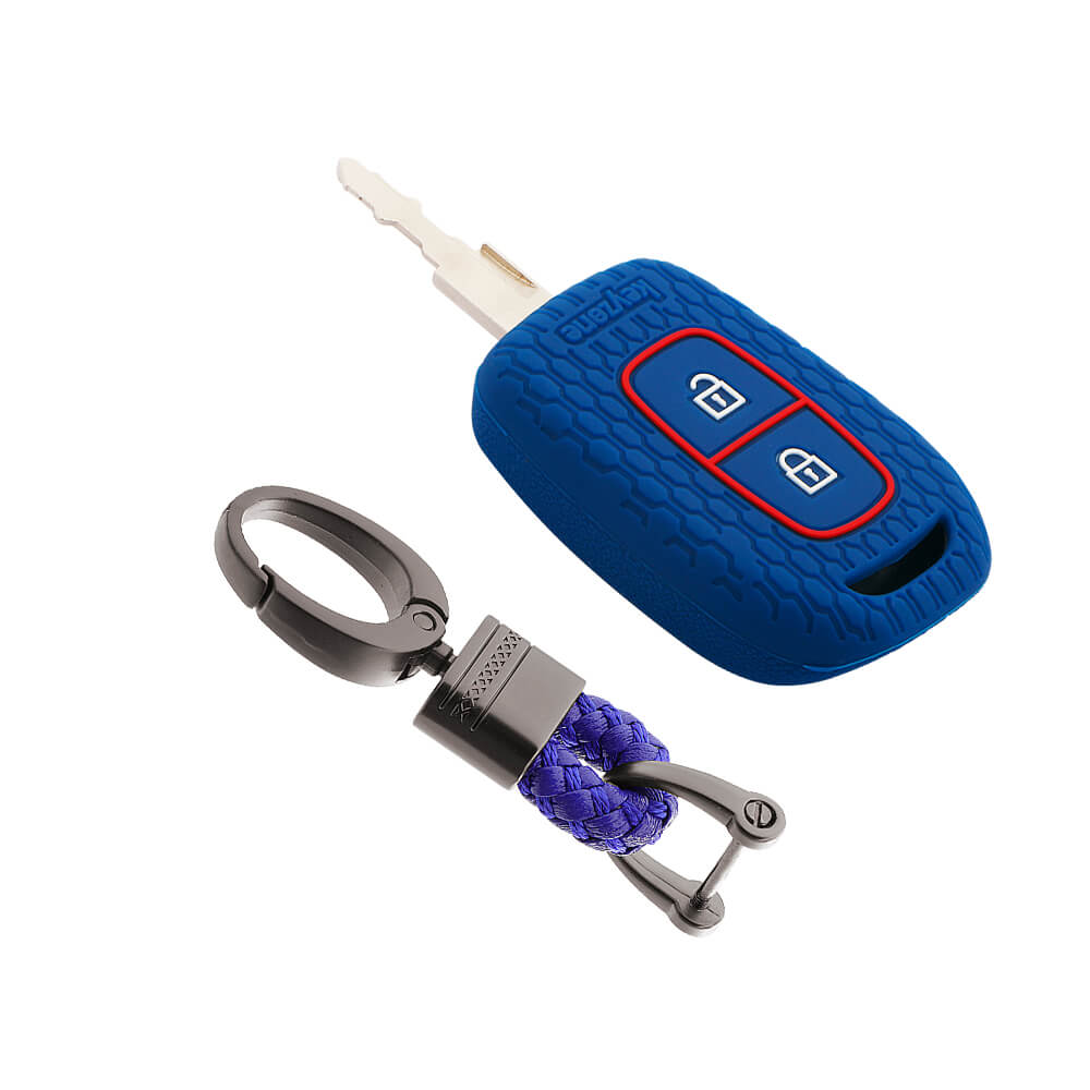 Keyzone striped key cover and keychain fit for : Kwid, Duster, Triber, Kiger remote key (KZS-07, Alloy Keychain) - Keyzone