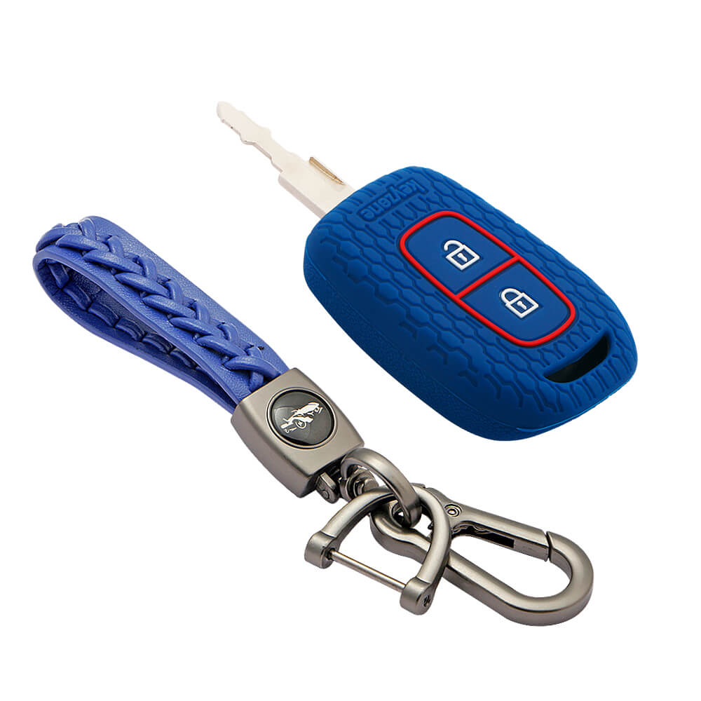 Keyzone striped key cover and keychain fit for : Kwid, Duster, Triber, Kiger remote key (KZS-07,Leather Woven Keychain)) - Keyzone