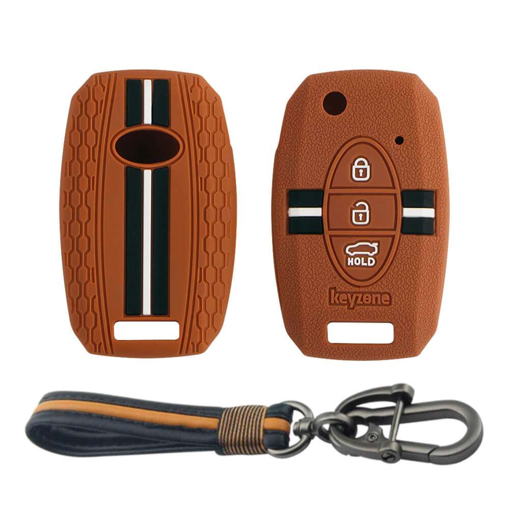 Keyzone striped key cover and keychain fit for : Seltos, Sonet, Carens