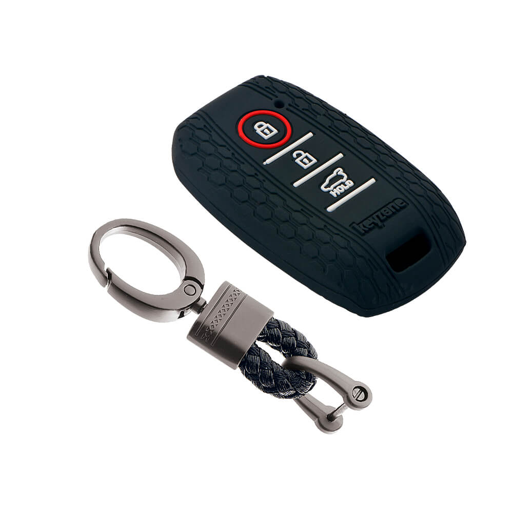 Keyzone striped key cover and keychain fit for : Seltos 3 button smart key (KZS-09, Alloy Keychain) - Keyzone