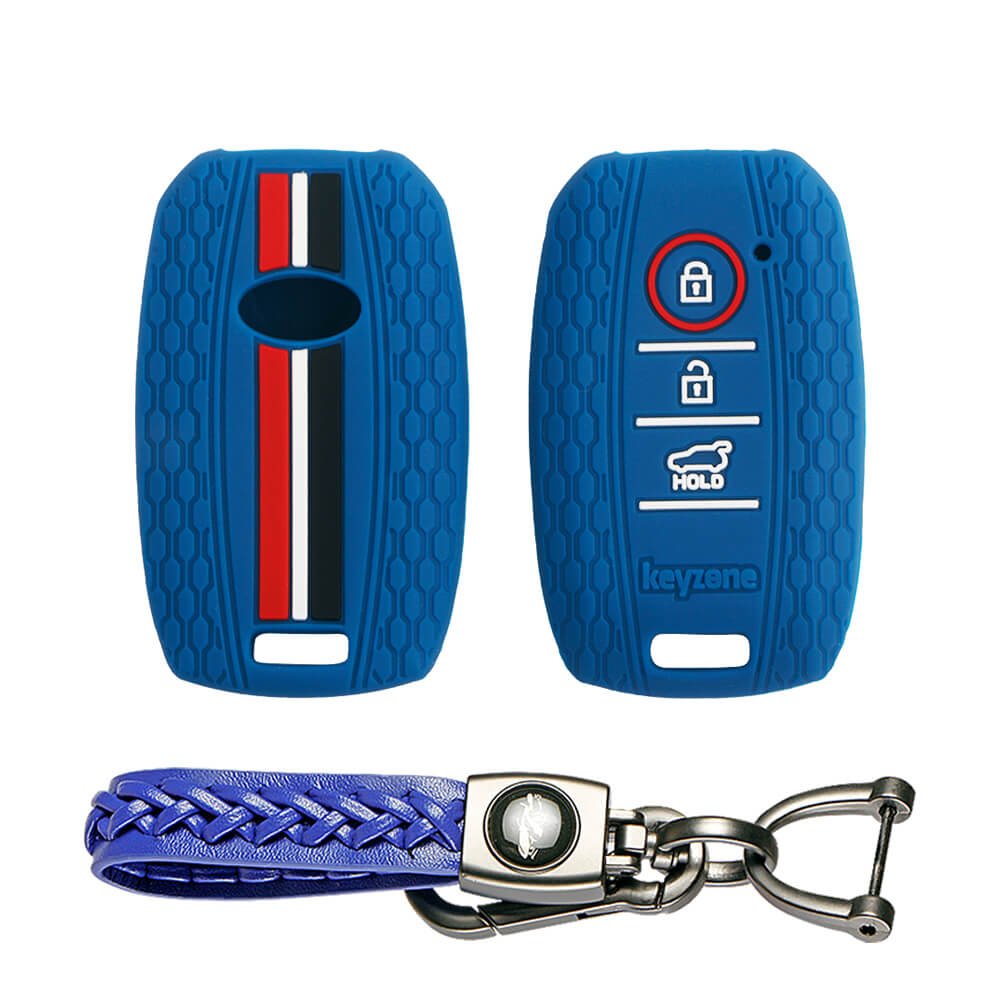Keyzone striped key cover and keychain fit for : Seltos 3 button smart key (KZS-09, Woven Keyholder)