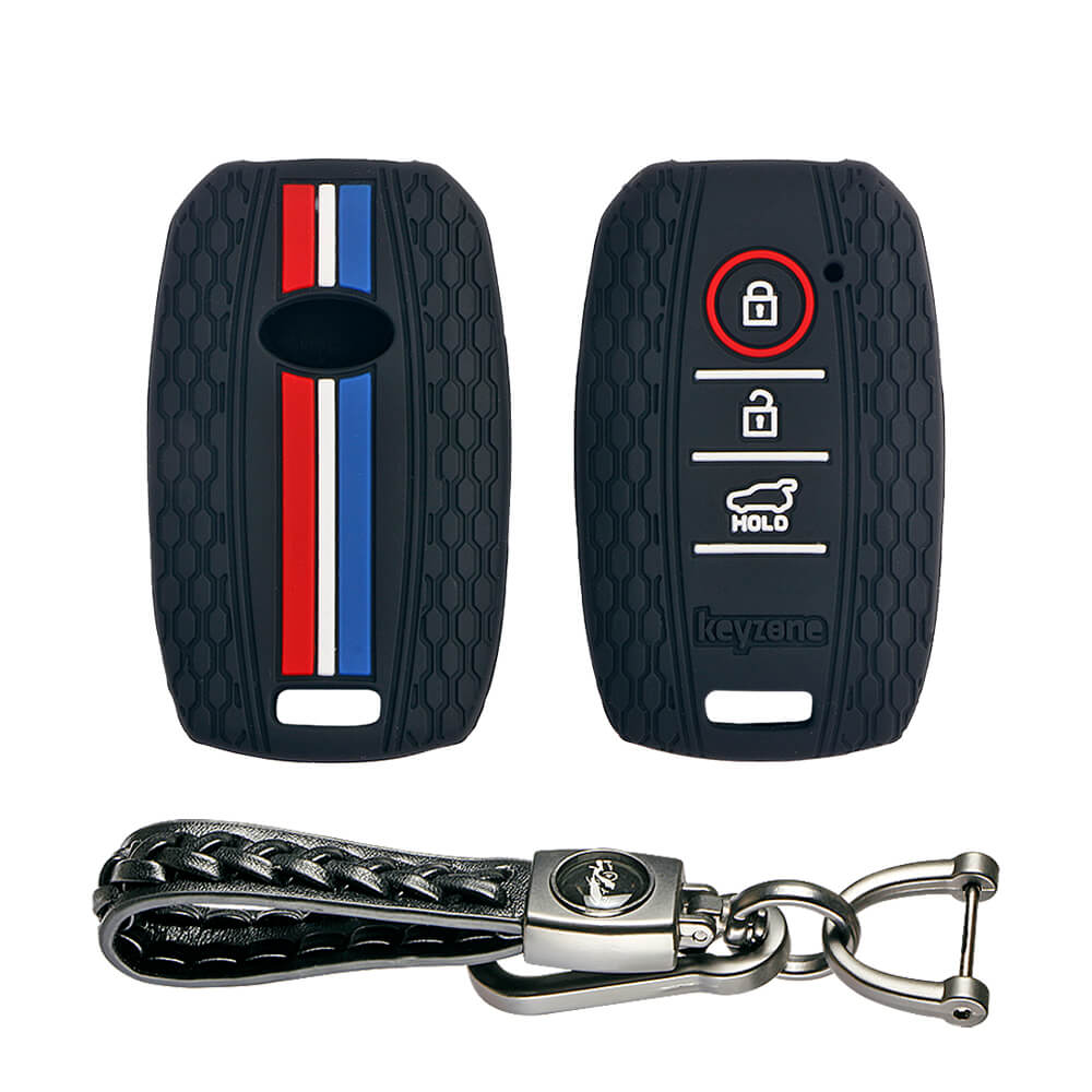 Keyzone striped key cover and keychain fit for : Seltos 3 button smart key (KZS-09, Woven Keyholder) - Keyzone