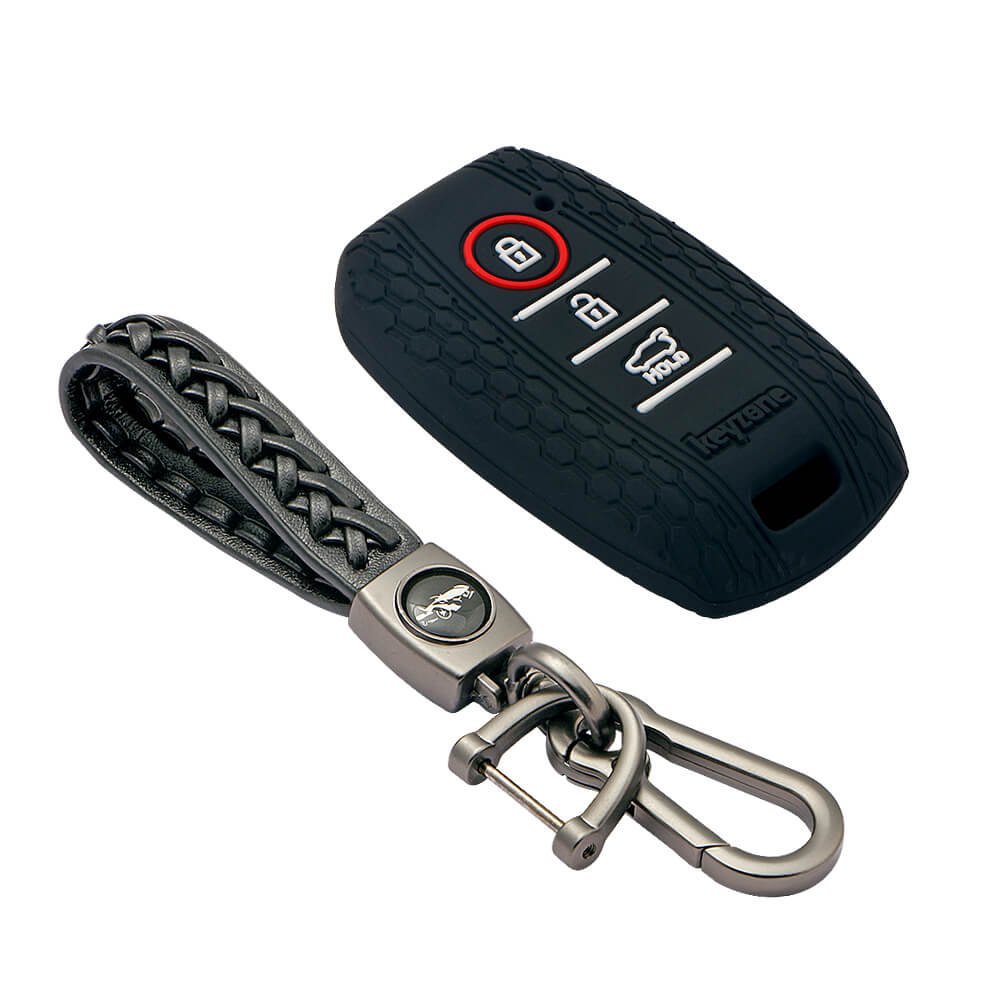 Keyzone striped key cover and keychain fit for : Seltos 3 button smart key (KZS-09, Woven Keyholder) - Keyzone