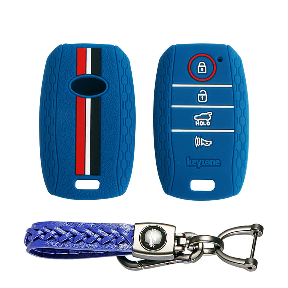 Keyzone striped key cover and keychain fit for : Seltos 4 button smart key (KZS-10, Woven Keyholder) - Keyzone