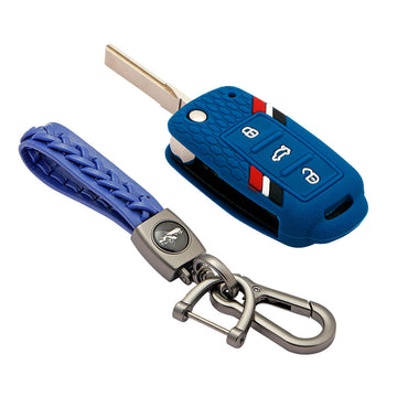 Keyzone striped key cover and keychain fit for : Polo, Vento, Jetta, Ameo 3b flip key (KZS-11, Woven KeyHolder) - Keyzone