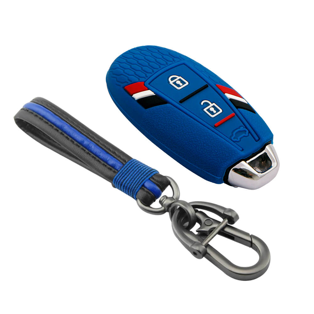 Keyzone striped key cover and keychain fit for : Urban Cruiser smart key (KZS-12, Full Leather keychian) - Keyzone