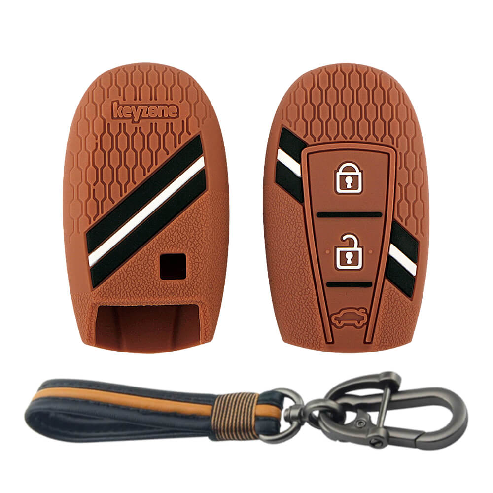 Keyzone striped key cover and keychain fit for : Urban Cruiser smart key (KZS-12, Full Leather keychian) - Keyzone