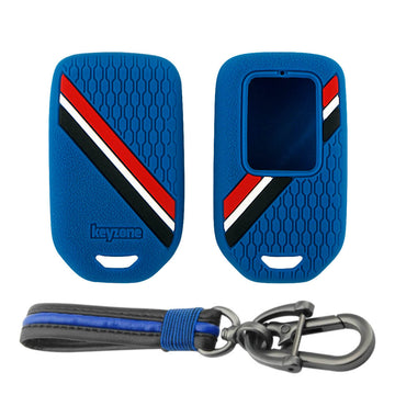 Keyzone striped key cover and keychain fit for : Honda City, Elevate, Civic, Jazz, Brio, Amaze, CR-V, WR-V, BR-V, Mobilio, Accord 2b/3b/4b/5b Smart Key (KZS-15, Full Leather Keychain) - Keyzone