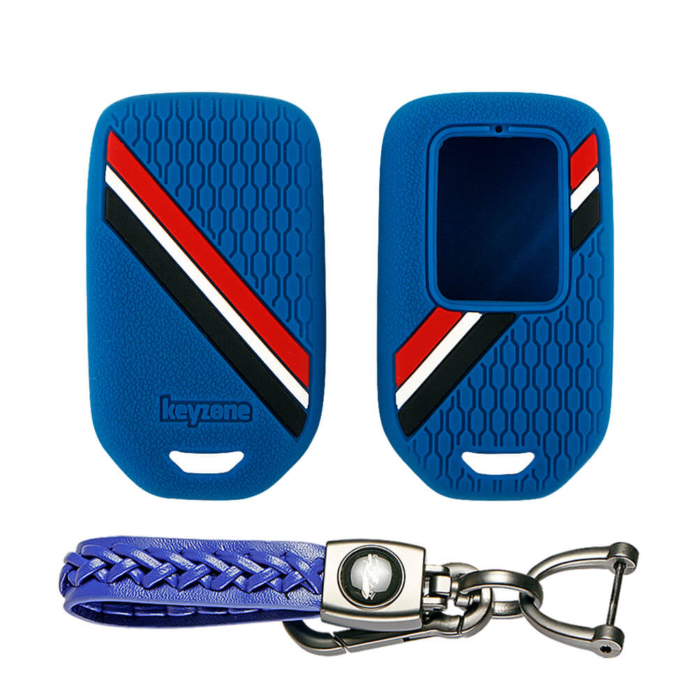 Keyzone striped key cover and keychain fit for : Honda City, Elevate,