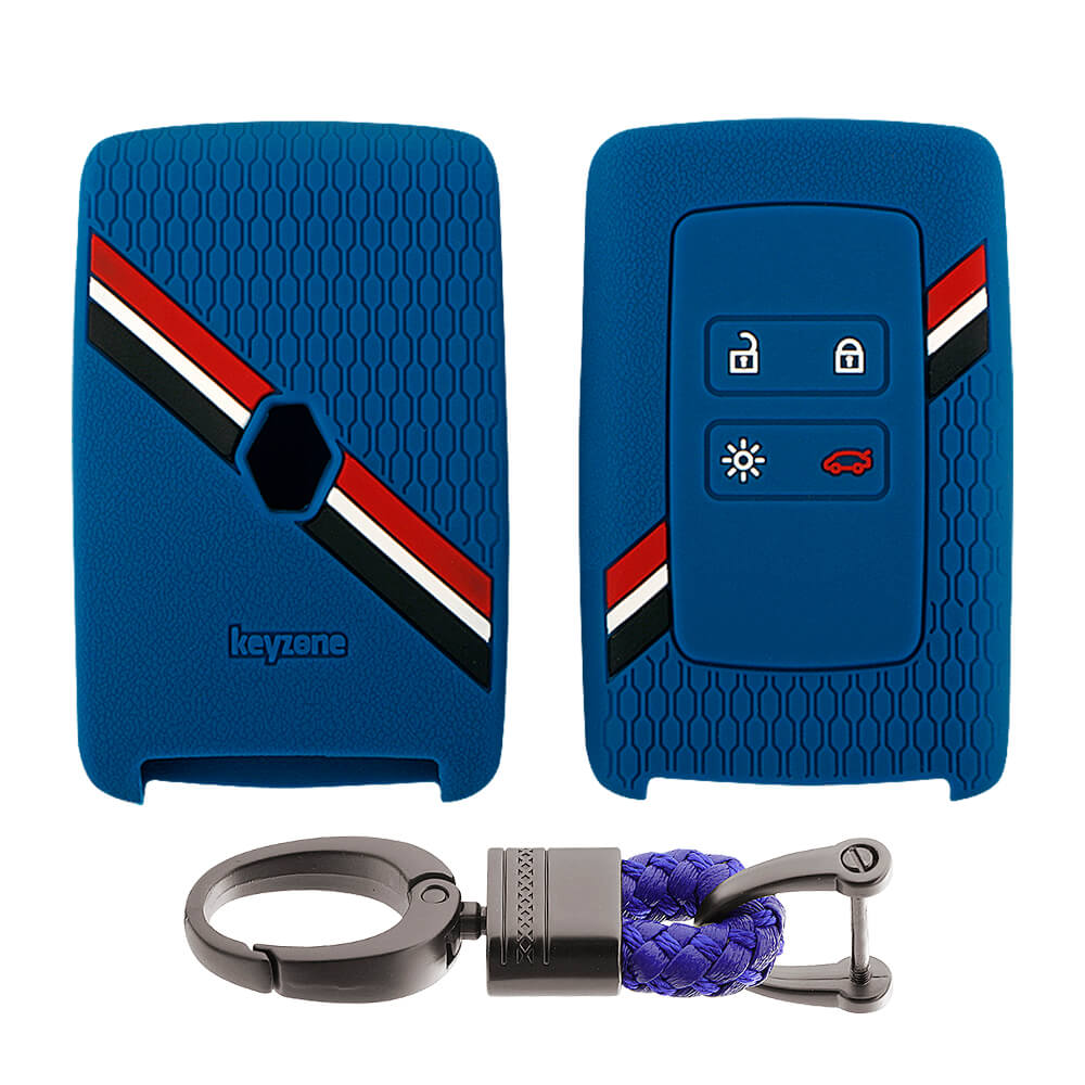 Keyzone striped key cover and keychain fit for : Triber, Kiger smart card (KZS-16, Alloy Keychain) - Keyzone