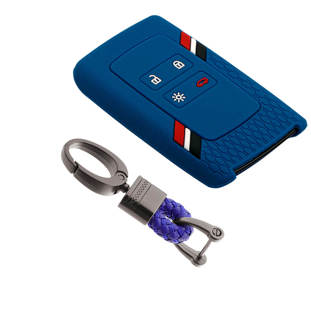 Keyzone striped key cover and keychain fit for : Triber, Kiger smart card (KZS-16, Alloy Keychain) - Keyzone