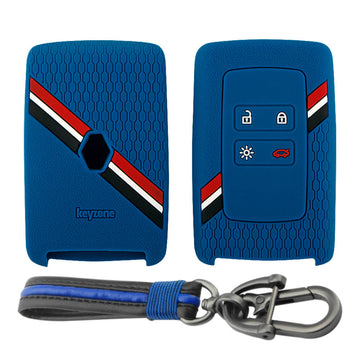 Keyzone striped key cover and keychain fit for : Triber, Kiger smart card (KZS-16, Full Leather Keychain) - Keyzone