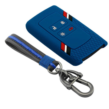 Keyzone striped key cover and keychain fit for : Triber, Kiger smart card (KZS-16, Full Leather Keychain) - Keyzone