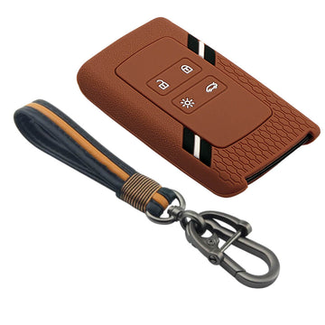 Keyzone striped key cover and keychain fit for : Triber, Kiger smart card (KZS-16, Full Leather Keychain) - Keyzone