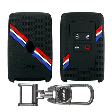 Keyzone Striped Silicone Key Cover & Metal Alloy Key Holder Compatible for Renault Triber, Kiger Smart Card (KZS-16, MAH)