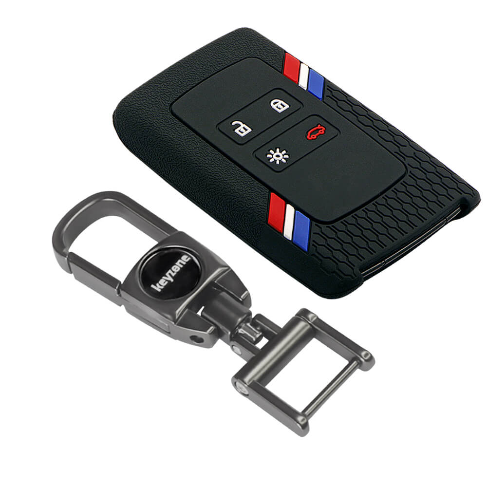 Keyzone Striped Silicone Key Cover & Metal Alloy Key Holder Compatible for Renault Triber, Kiger Smart Card (KZS-16, MAH) - Keyzone