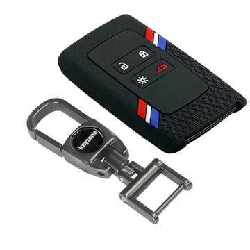 Keyzone Striped Silicone Key Cover & Metal Alloy Key Holder Compatible for Renault Triber, Kiger Smart Card (KZS-16, MAH)