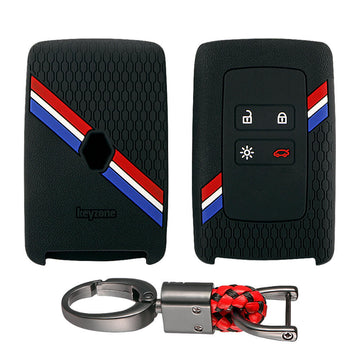 Keyzone striped key cover and keychain fit for : Triber, Kiger smart card (KZS-16, Alloy Keychain)