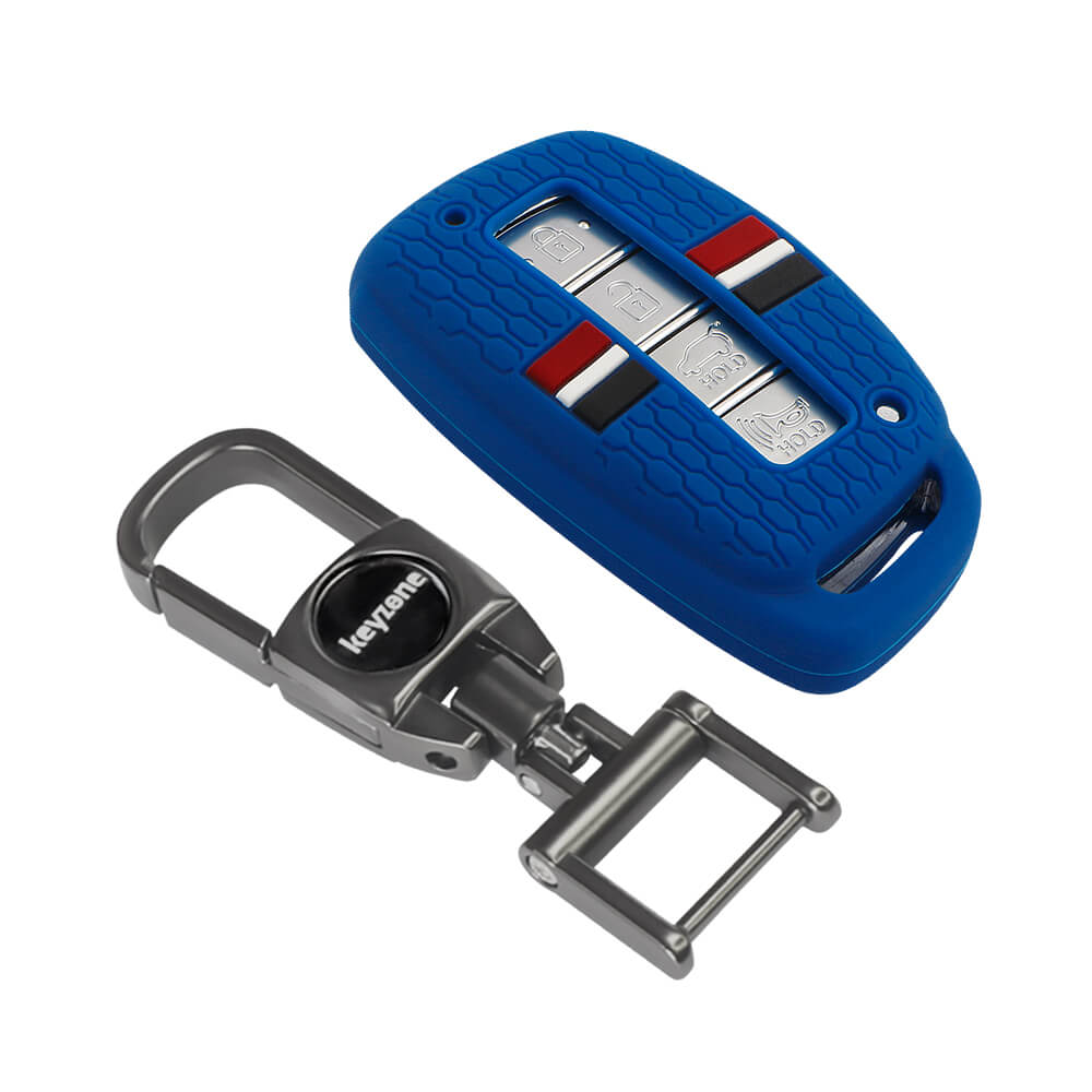 Keyzone Striped Silicone Key Cover & Metal Alloy Key Holder Compatible for Hyundai i20, Creta, Venue, Tucson, Alcazar, Grand i10, Verna, Xcent, Aura, Elantra Smart Key (KZS-18, MAH) - Keyzone