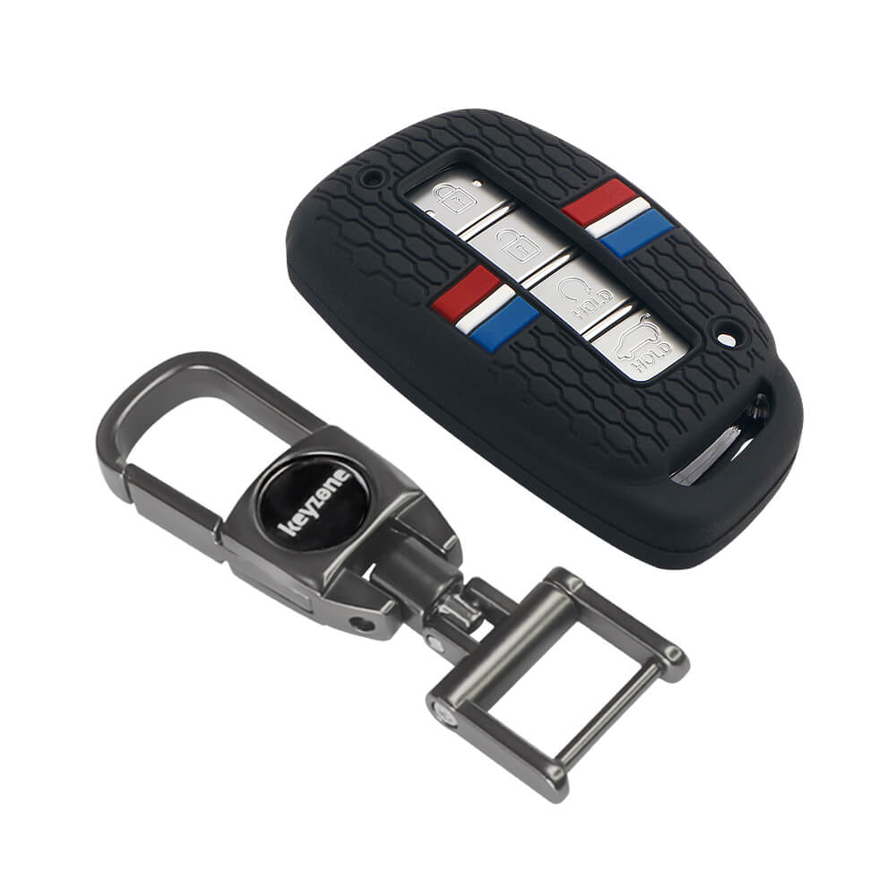 Keyzone Striped Silicone Key Cover & Metal Alloy Key Holder Compatible for Hyundai i20, Creta, Venue, Tucson, Alcazar, Grand i10, Verna, Xcent, Aura, Elantra Smart Key (KZS-18, MAH) - Keyzone